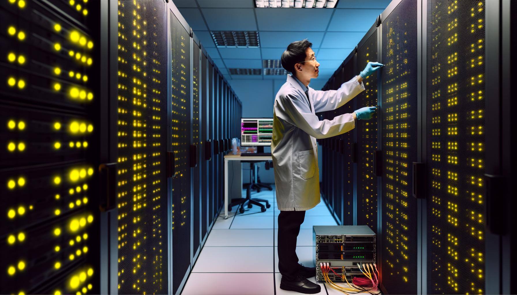 picture of a guy working on a server room in a data center-1