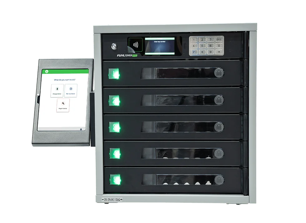 LocknCharge 5-bay smart locker with a kiosk screen