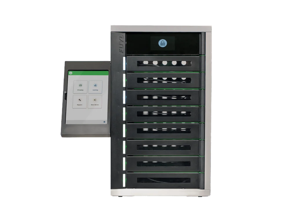 LocknCharge 8-bay smart locker with a kiosk screen