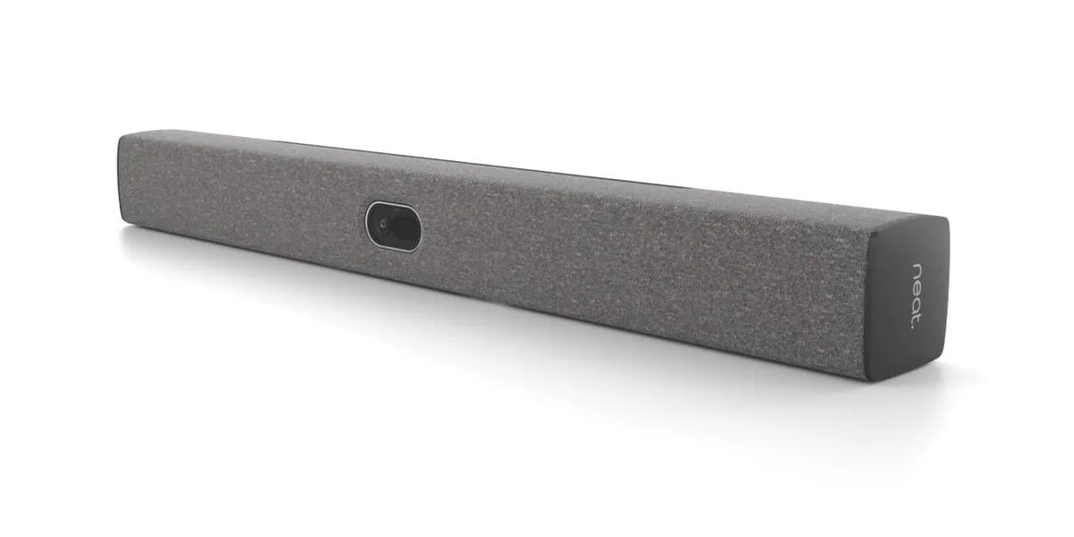 Neat Bar Generation 2, a fabric-covered video bar with a central camera